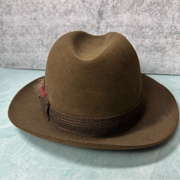 The Imperial Stetson fedora hat in brown with feather in band size 7 or medium - Picture 7 of 9